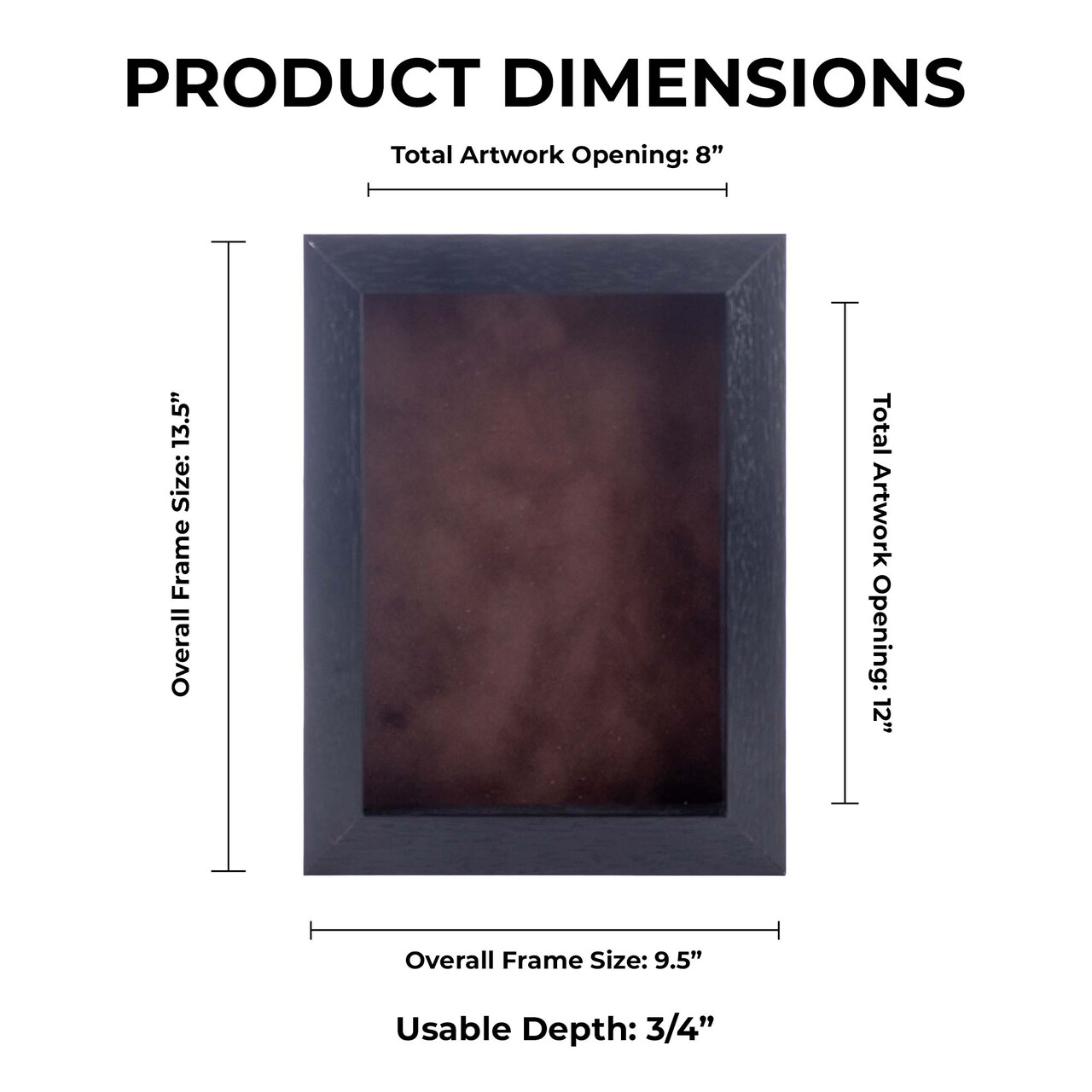 Black Wood Grain Shadow Box Frame with Acrylic Front - Brown Suede Backing, 30 Sizes